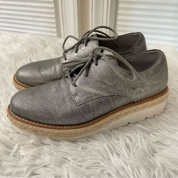 EILEEN FISHER Everly Derby Metallic Silver Leather Laceup Platform sneakers sz 6 - Picture 3 of 9